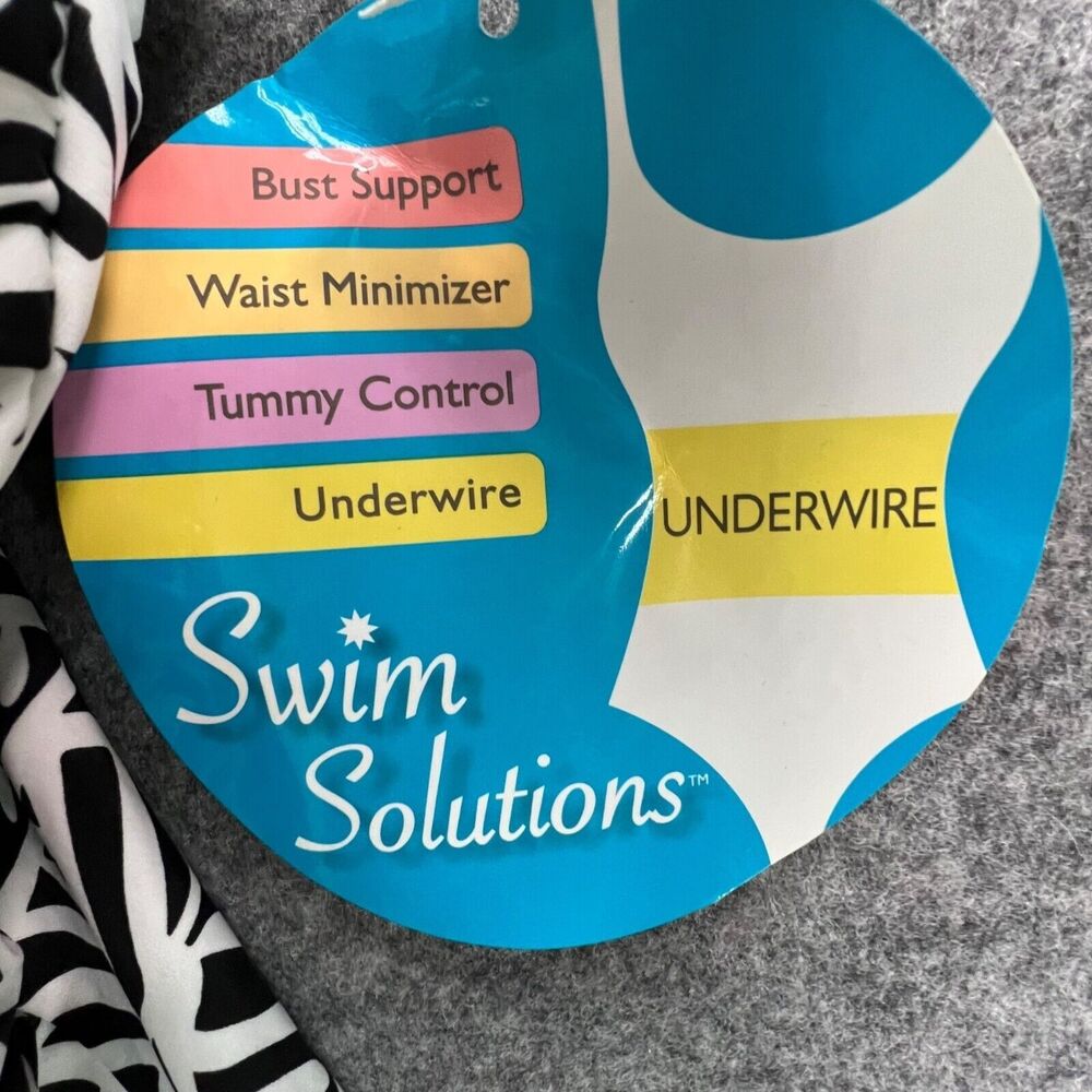 Swim Solutions Swimsuit Womens 20 Black White Ruched Underwire Tummy‎ Control - Picture 13 of 15